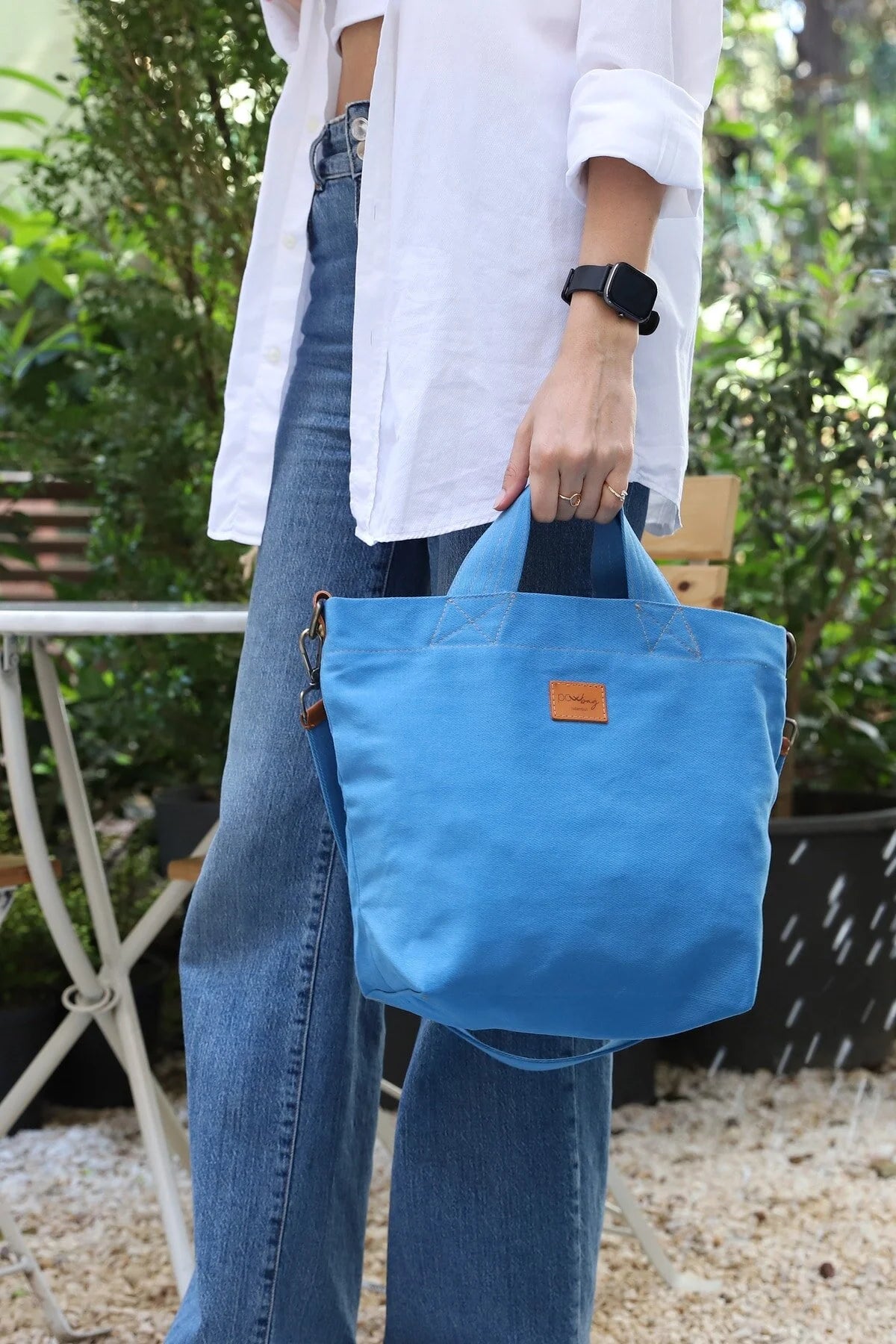 POWRAİN-M Sized Cotton-Lined Canvas Bag with Detachable Strap