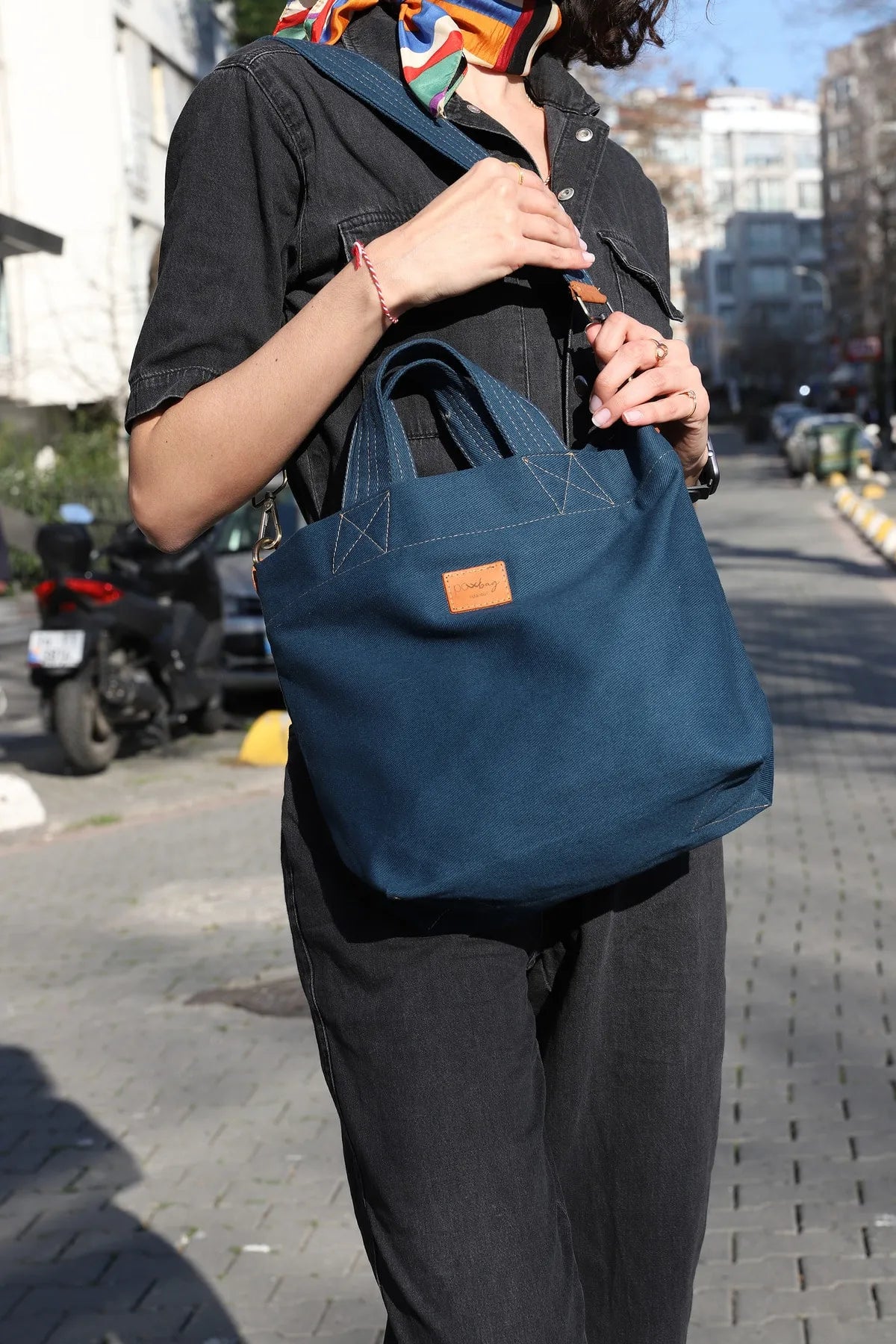 POWRAİN-M Sized Cotton-Lined Canvas Bag with Detachable Strap