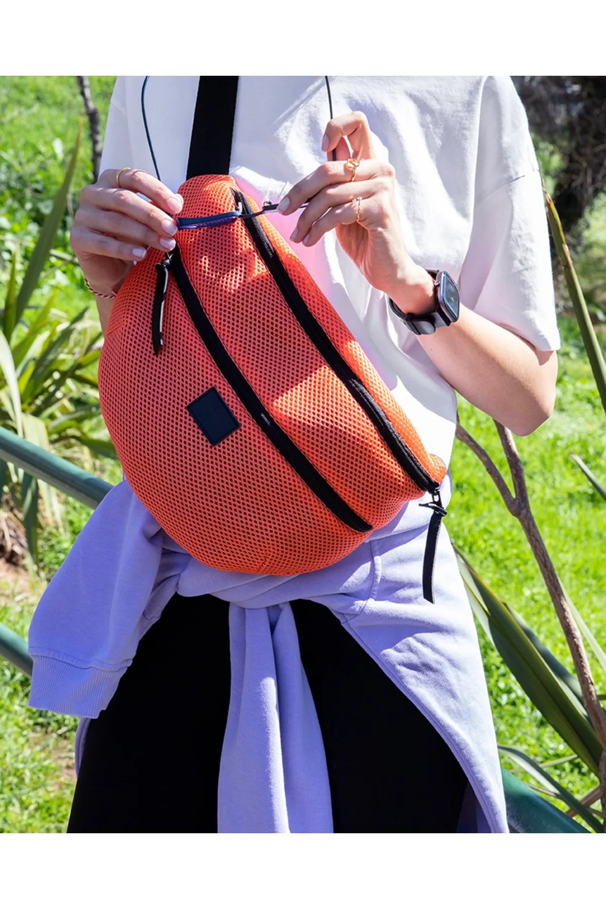 MESHBAG Oversized Orange Fanny Pack - Unisex Crossbody Hip Bag for Travel, Hiking, and Everyday Use