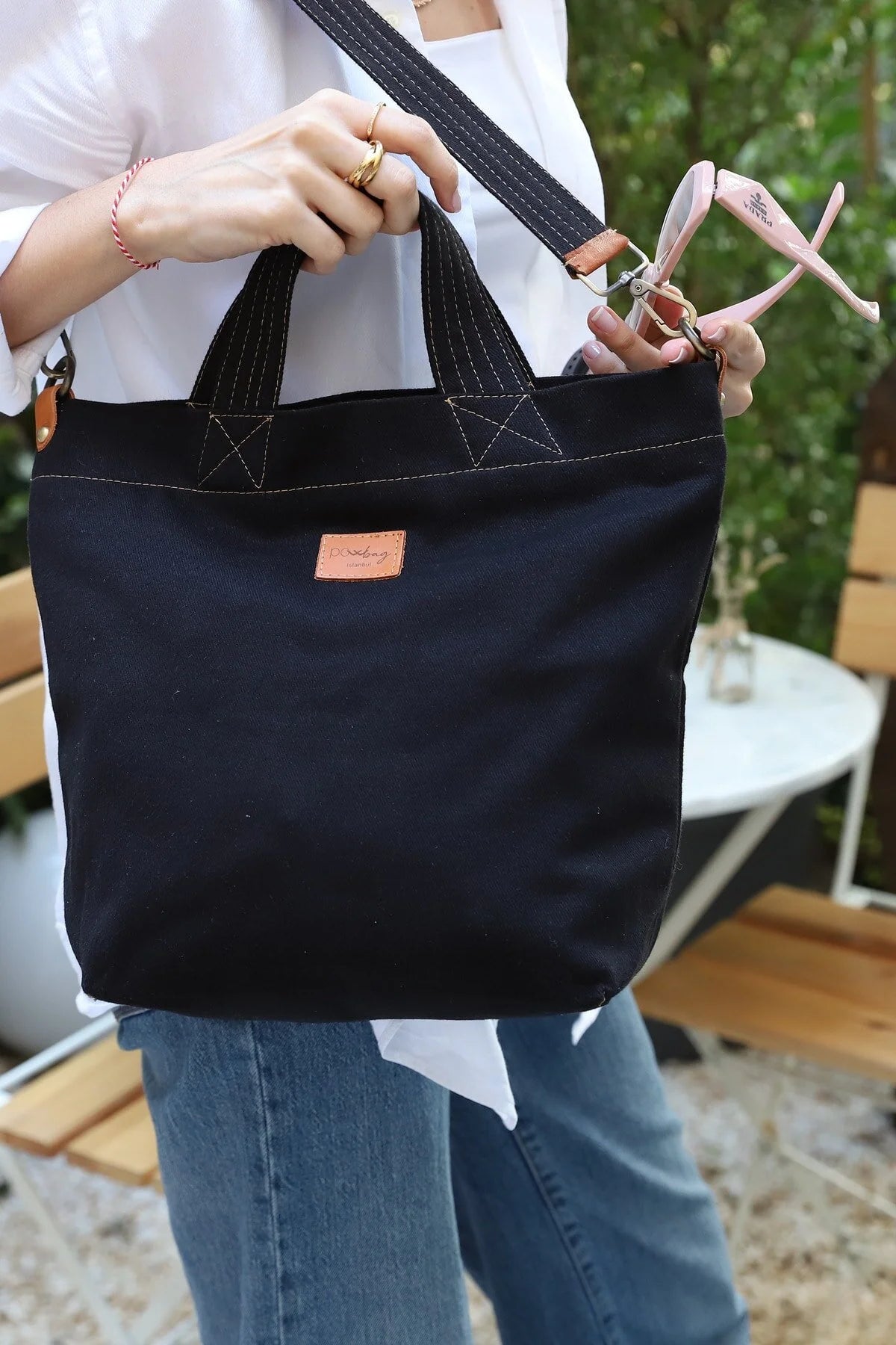 POWRAİN-M Sized Cotton-Lined Canvas Bag with Detachable Strap