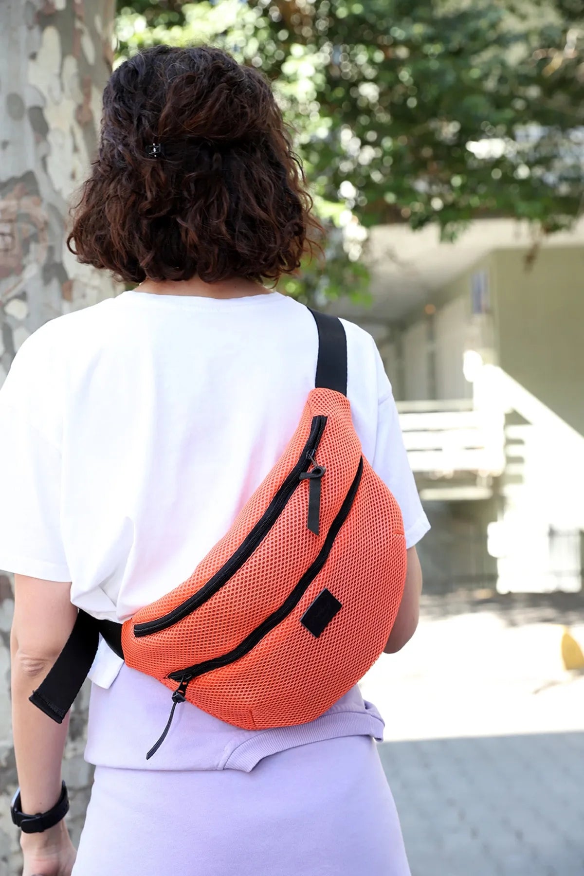 MESHBAG Oversized Orange Fanny Pack - Unisex Crossbody Hip Bag for Travel, Hiking, and Everyday Use