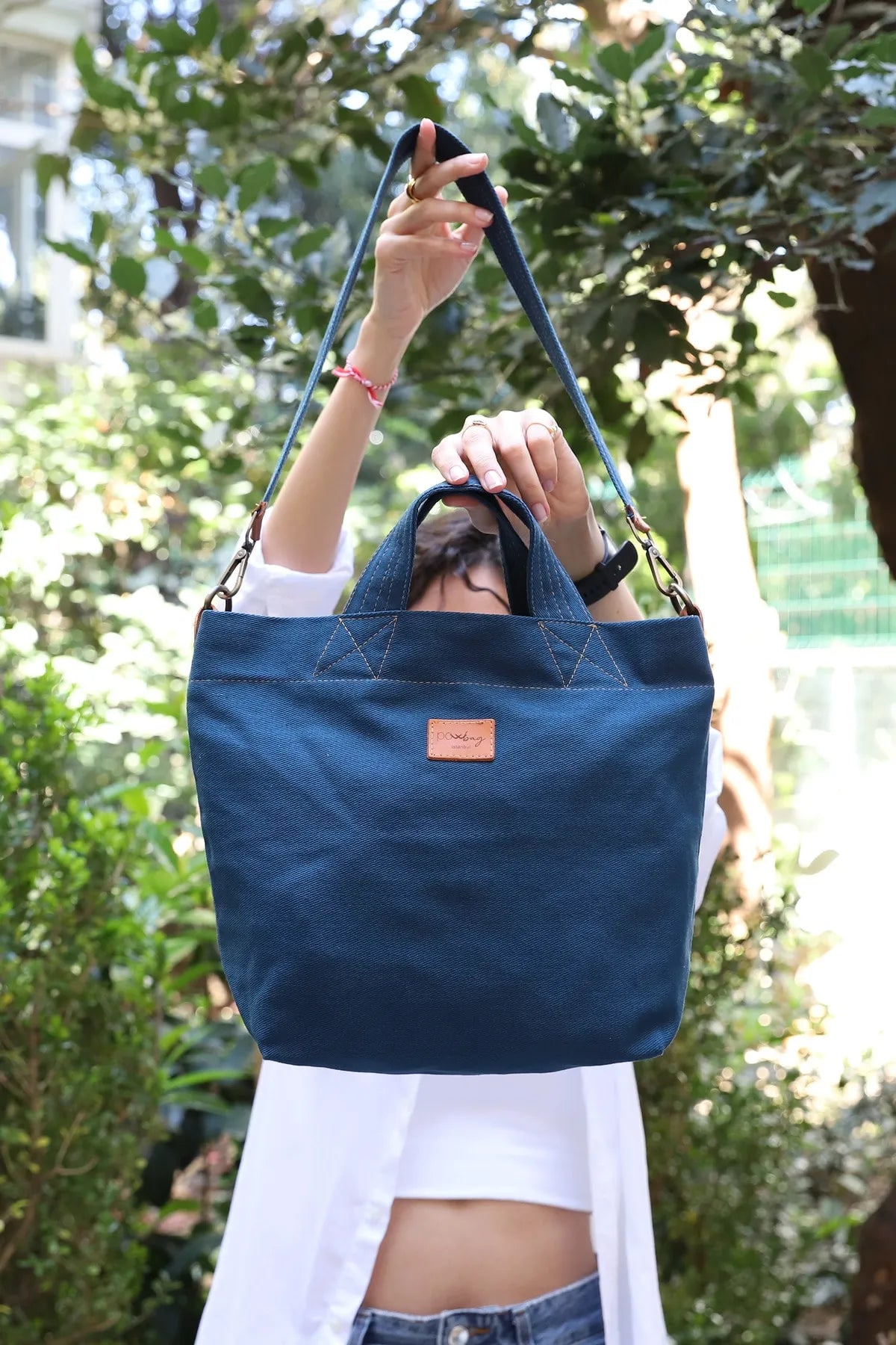 POWRAİN-M Sized Cotton-Lined Canvas Bag with Detachable Strap