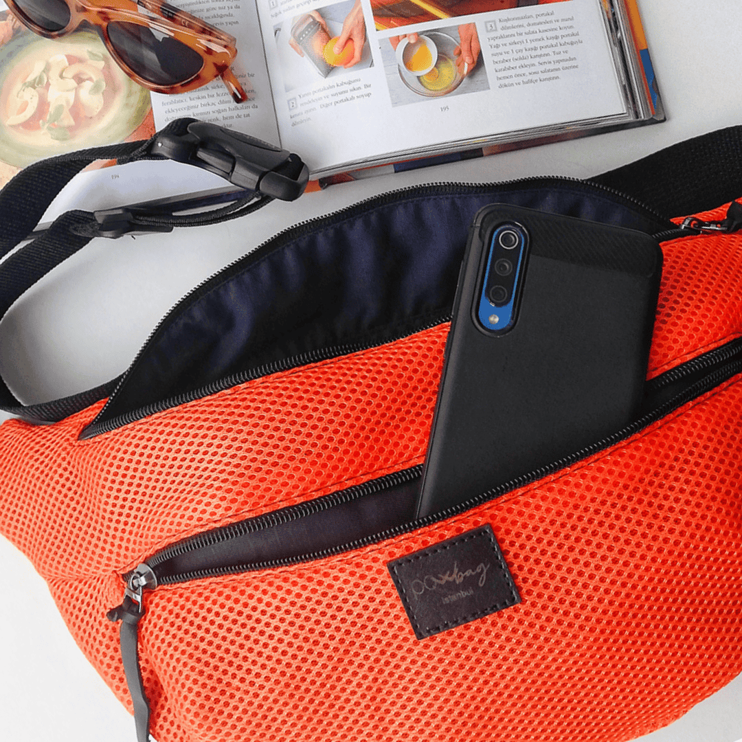 MESHBAG Oversized Orange Fanny Pack - Unisex Crossbody Hip Bag for Travel, Hiking, and Everyday Use