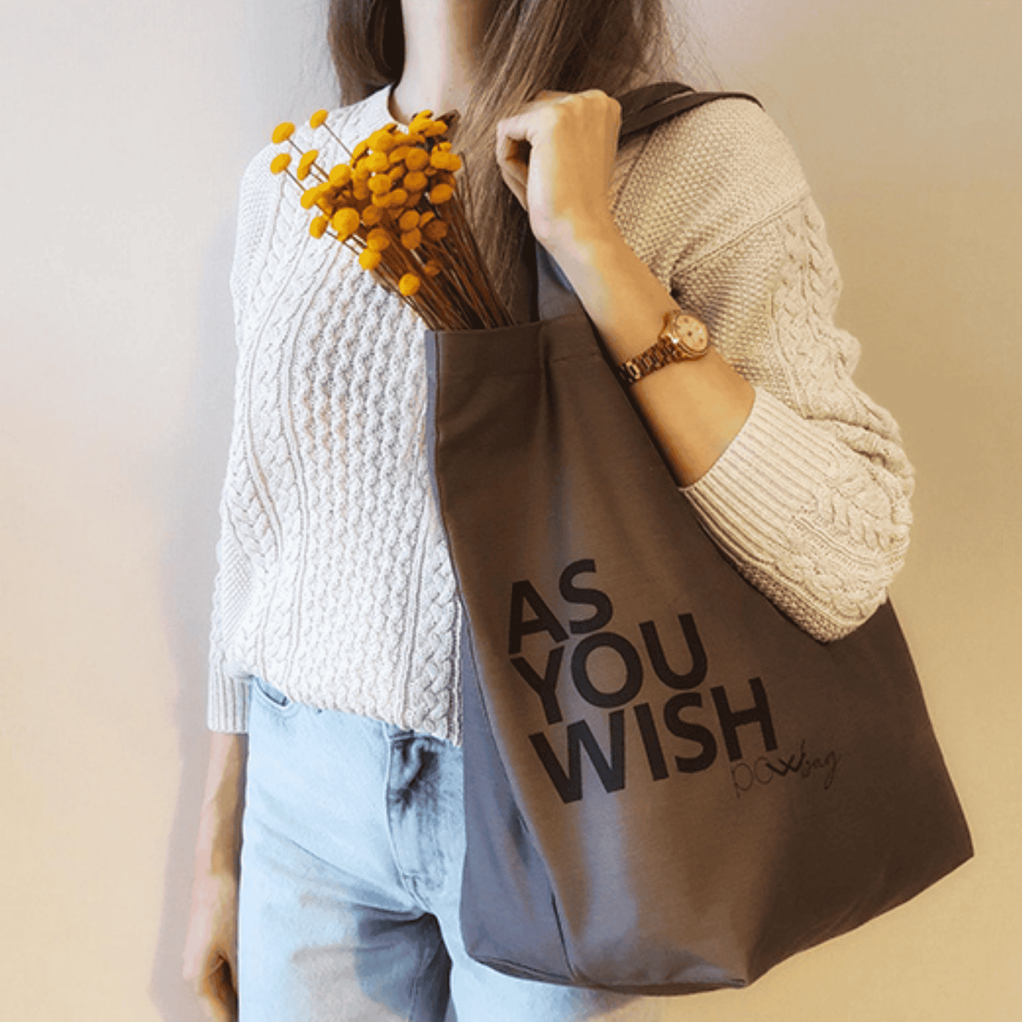 AS YOU WISH Cotton Canvas Tote Bag with UV Print and Inner Pocket"