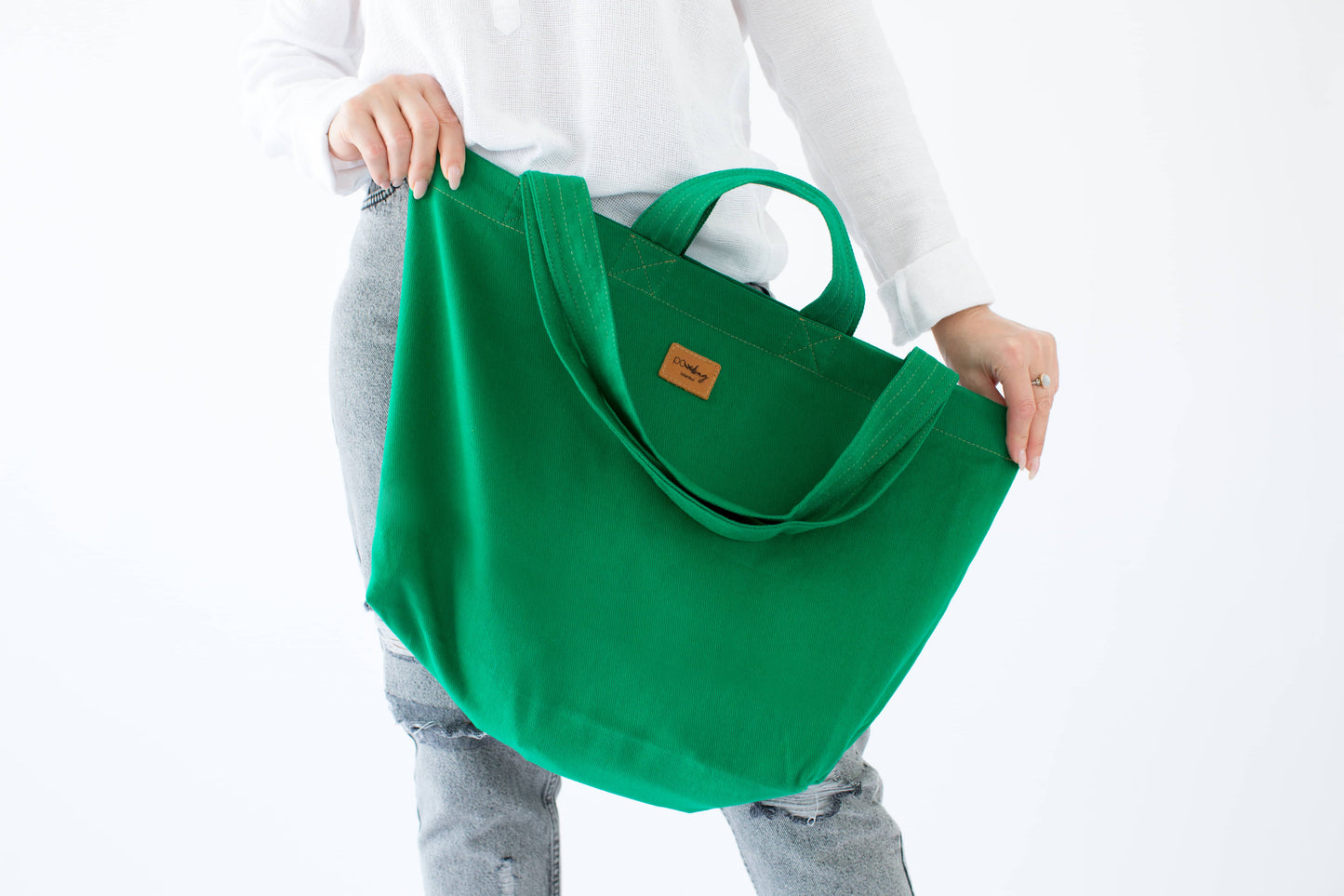 CARRİER Neon Green Color Patterned Canvas Tote Bag with Cotton Lining – Shoulder and Hand Bag