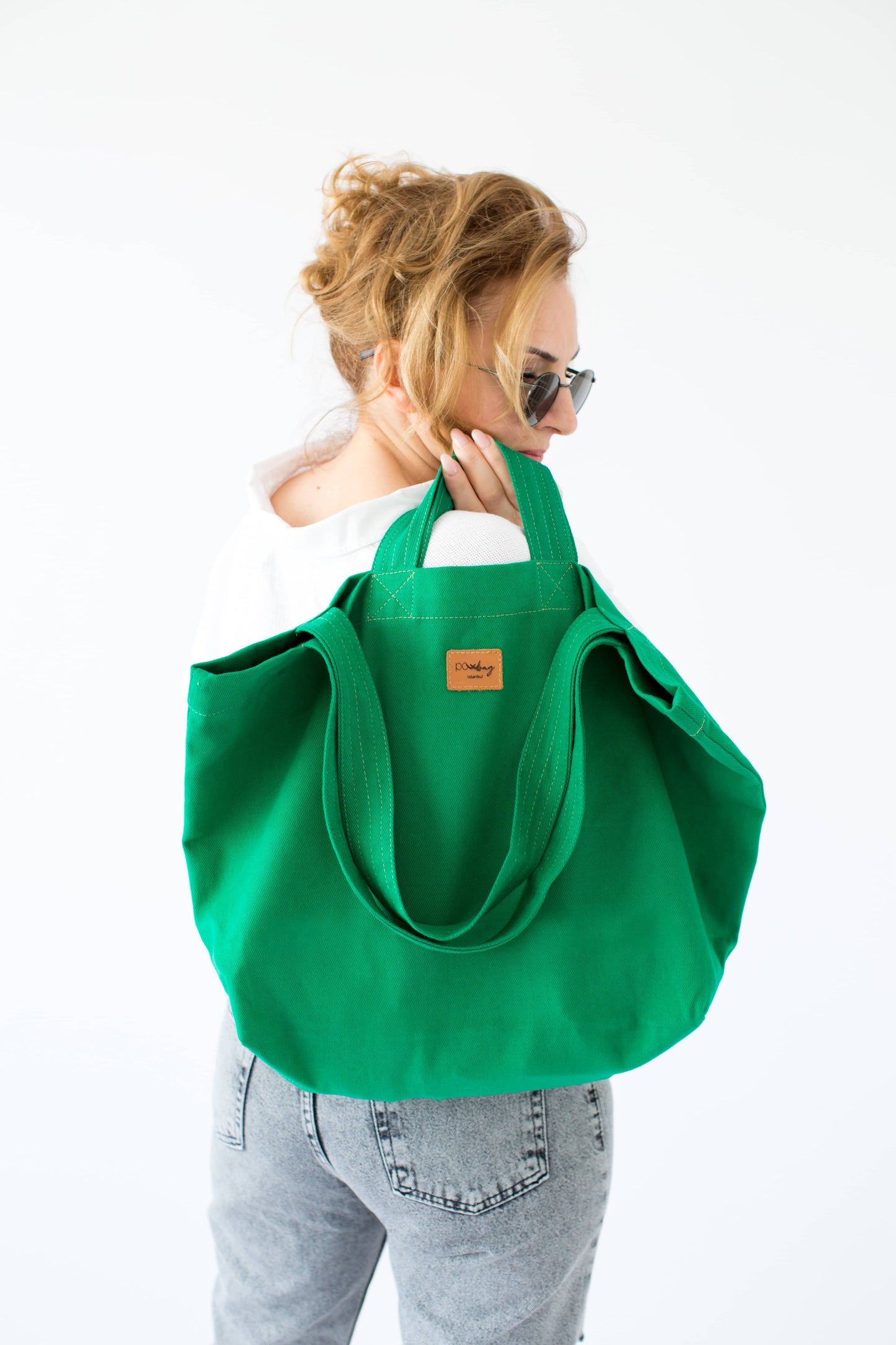 CARRİER Neon Green Color Patterned Canvas Tote Bag with Cotton Lining – Shoulder and Hand Bag