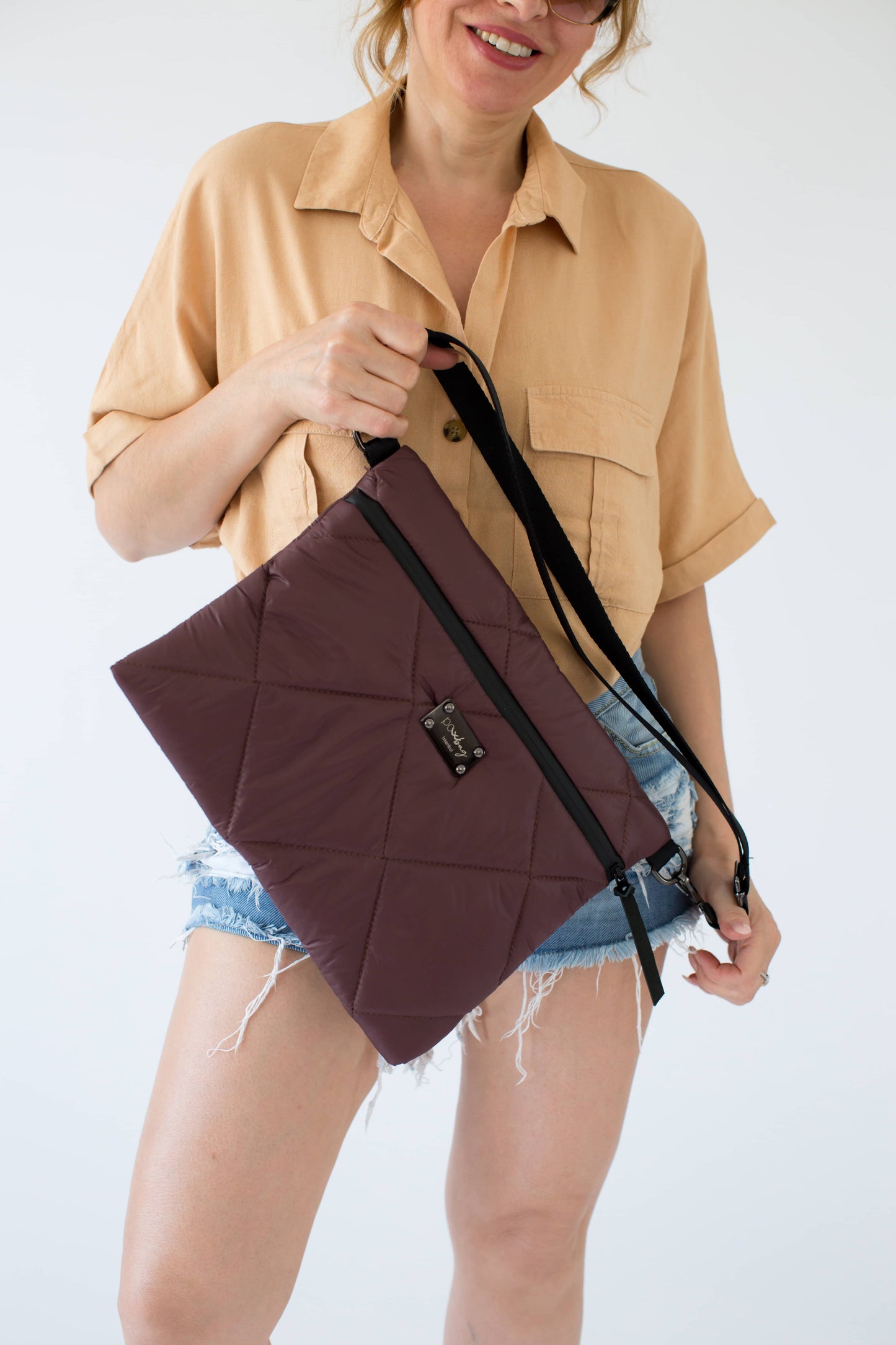 Handmade Brown Waterproof Quilted Bag | Durable Lightweight Crossbody Shoulder Bag | Chic & Practical