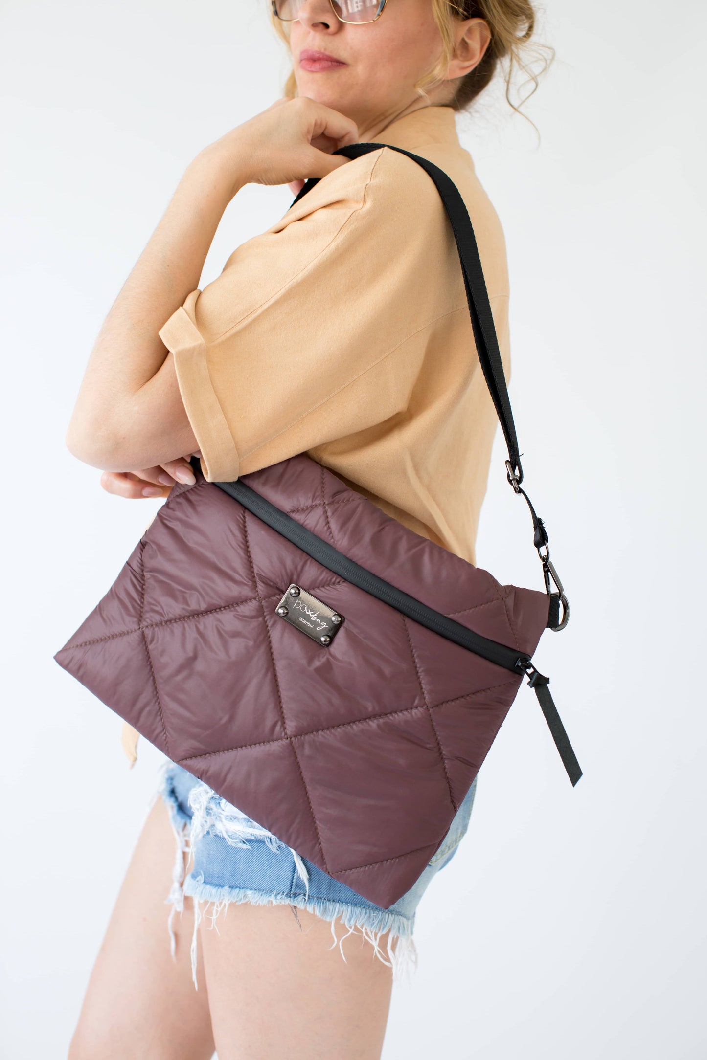 Handmade Brown Waterproof Quilted Bag | Durable Lightweight Crossbody Shoulder Bag | Chic & Practical