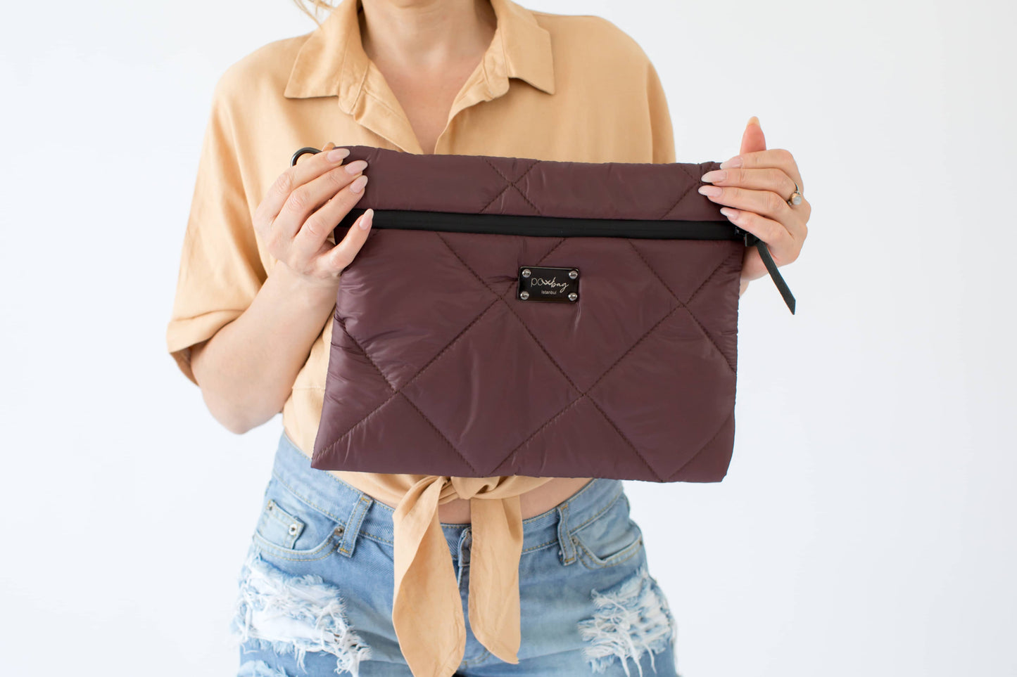 Handmade Brown Waterproof Quilted Bag | Durable Lightweight Crossbody Shoulder Bag | Chic & Practical