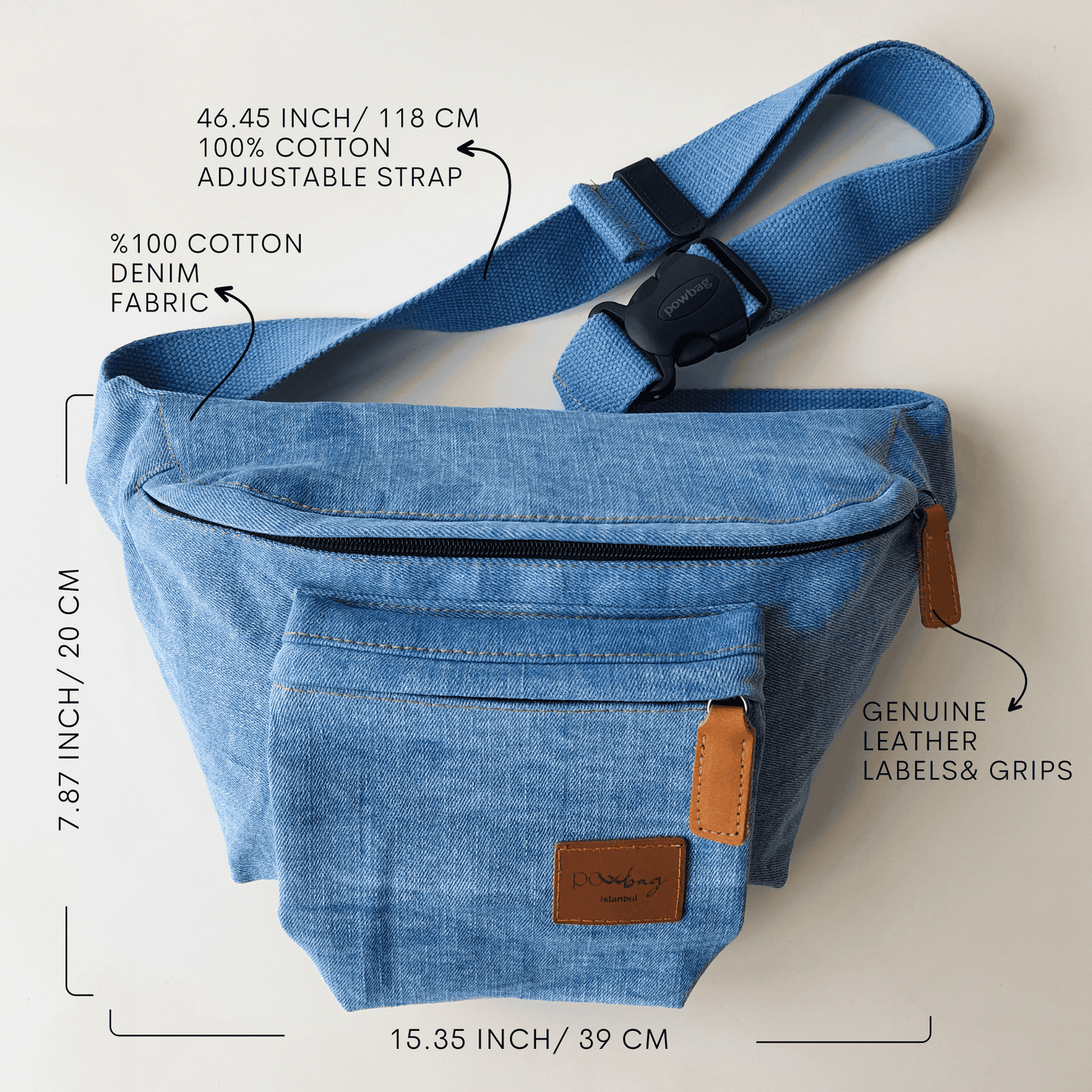 CLOAKBAG Unique Design Multipurpose Waist Pack Bag, DENIM Hip Bag, Unisex Bum Bag with Waterproof Lined for Everyday Use, Traveling, Shopping, Hiking