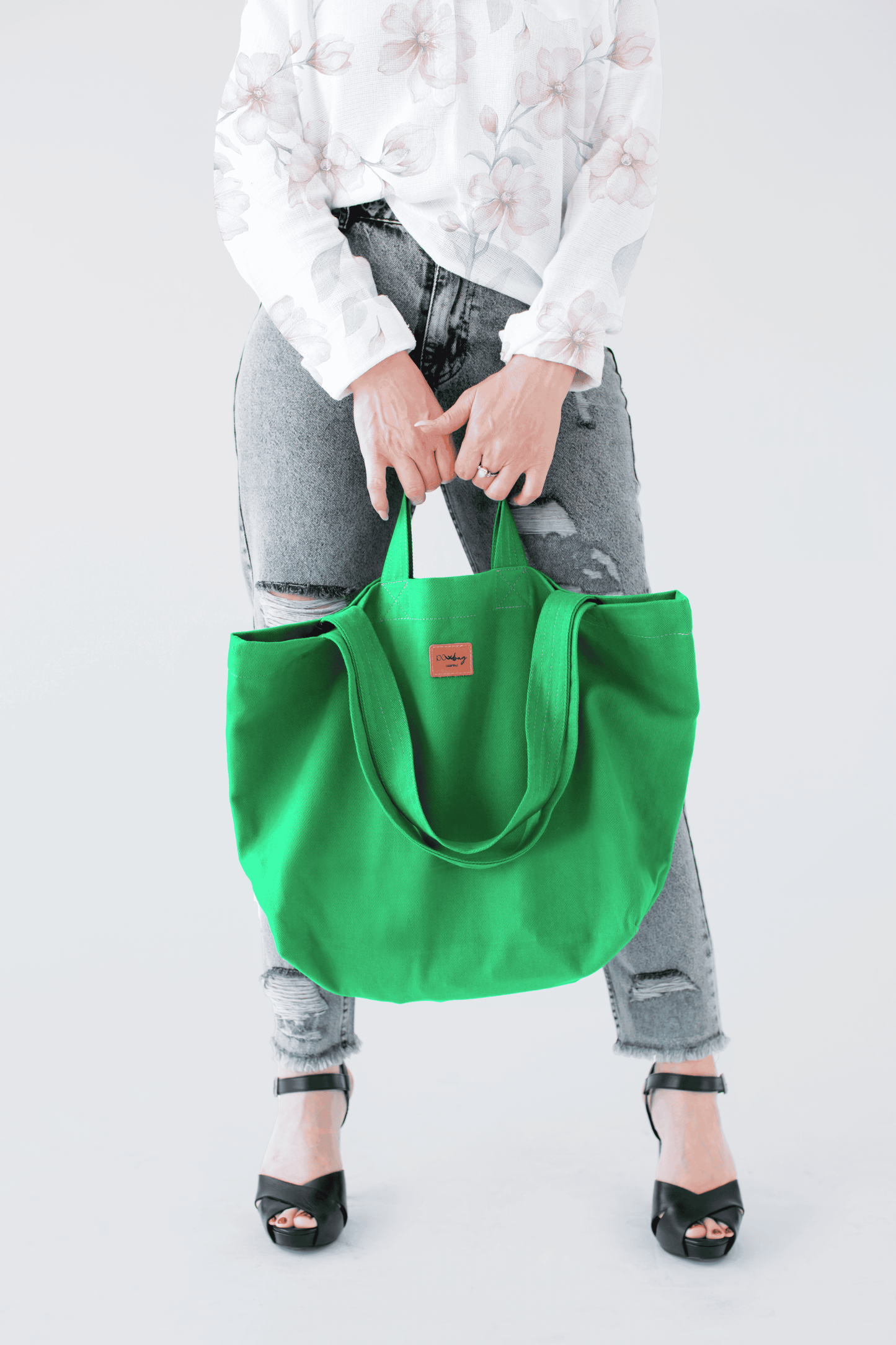 CARRİER Neon Green Color Patterned Canvas Tote Bag with Cotton Lining – Shoulder and Hand Bag